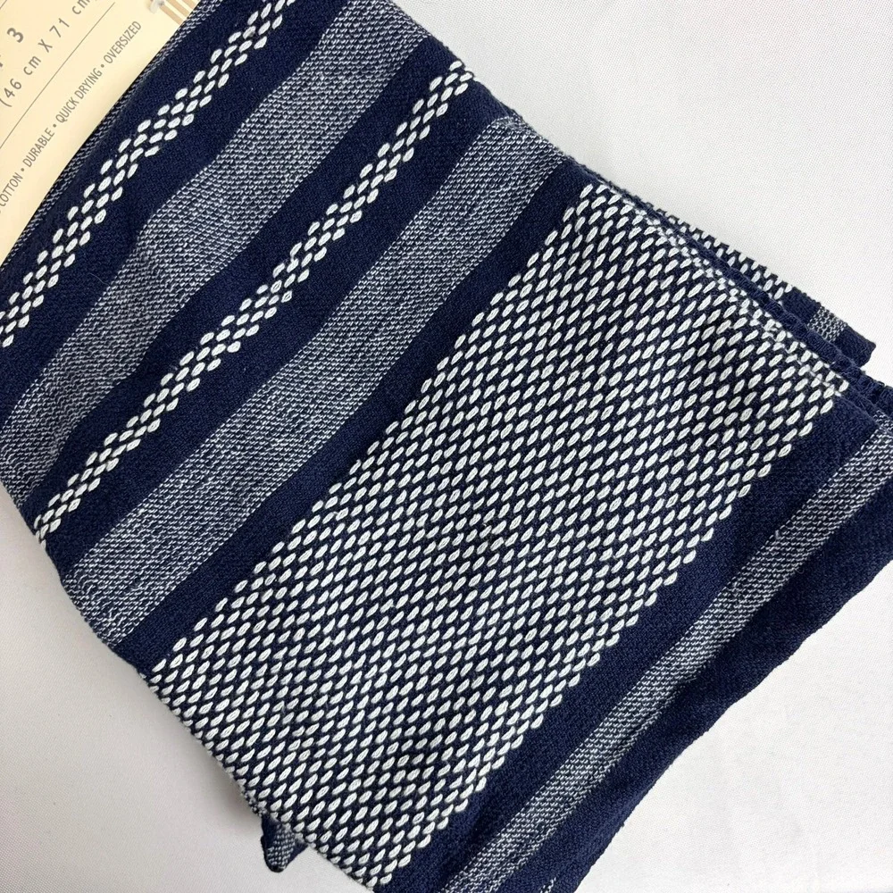 HOMEWEAR Navy Blue White Striped Kitchen Towels Set of 3 Recycled Cotton 18x28